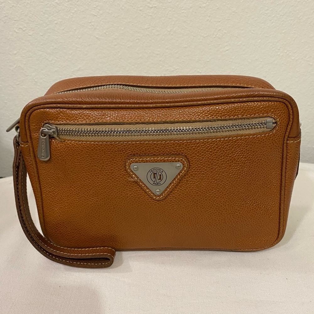 Renoma Paris Luxury Tan Leather Cosmetic Pouch